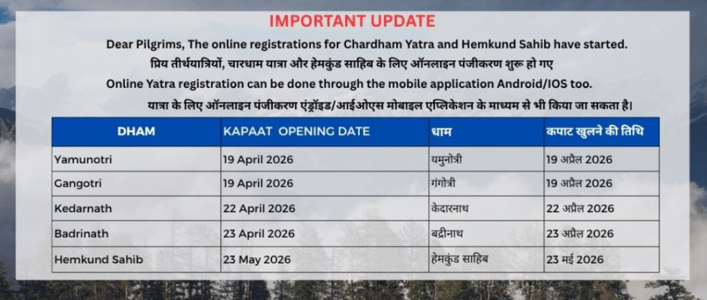 chardham yatra 2026 registration (चारधाम यात्रा 2026)