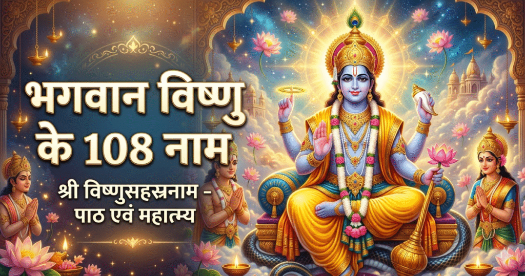 Vishnu with lotus, divine atmosphere.